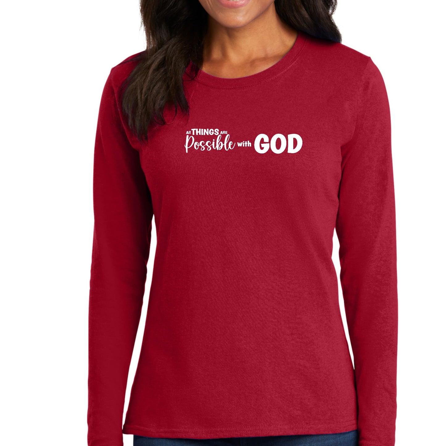 Womens Long Sleeve Graphic T-shirt - All Things are Possible with God
